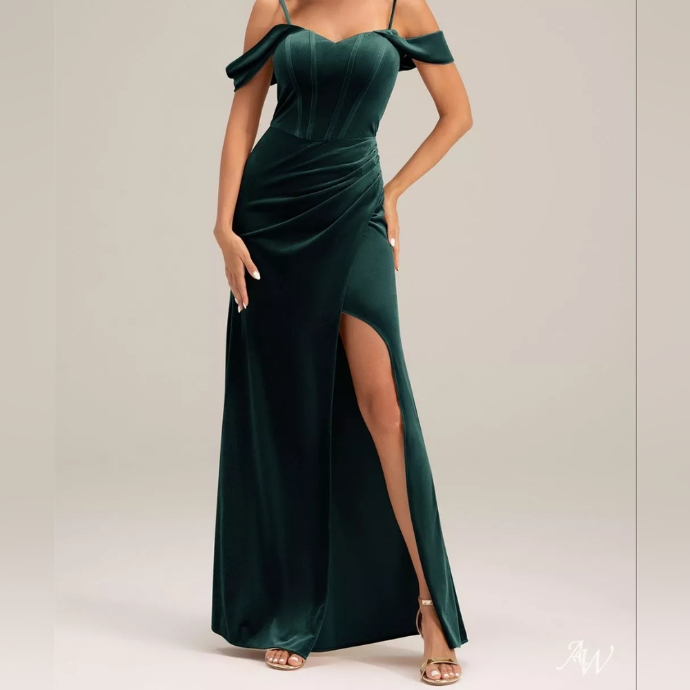 Elegant Green Velvet Miranda A&W Bridal Dress